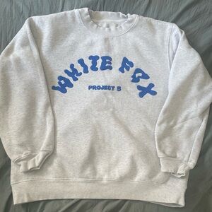 White Fox Boutique Gray Sweatshirt with Blue Lettering